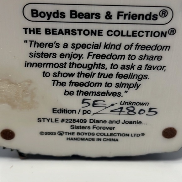 Boyds Bears & Friends Bearstone Collection Diane & Joanie Sisters Forever - Picture 4 of 4